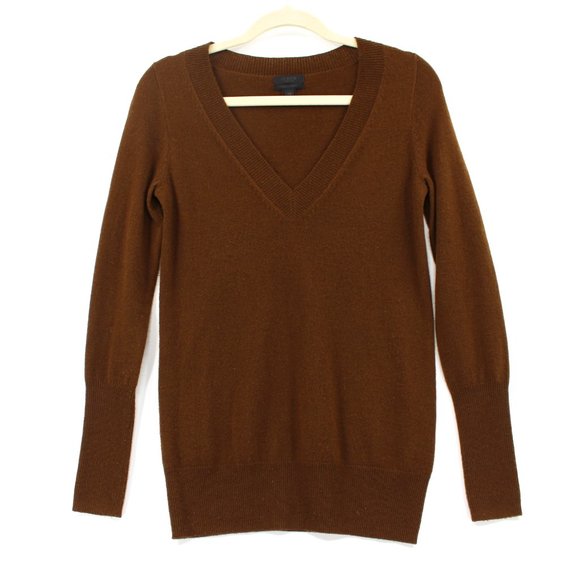 J. Crew Sweaters - J. Crew Collection Italian Cashmere Brown V-Neck Long Sleeve Sweater XS Pullover